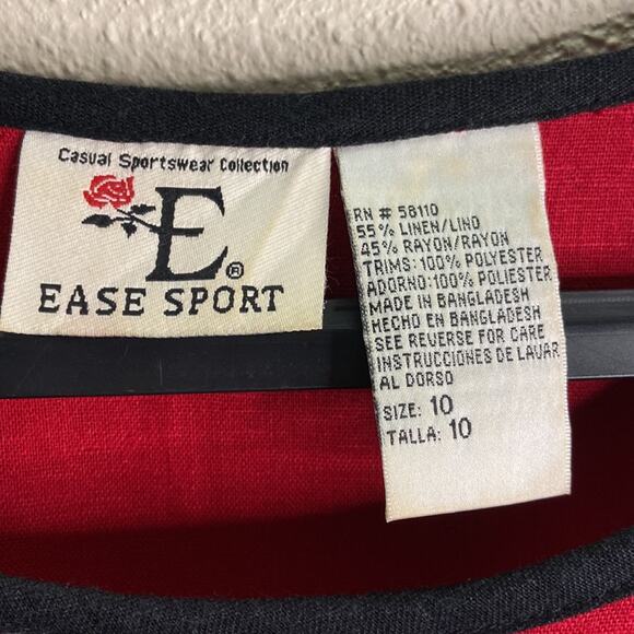 Ease Sport Vintage Women Red/Black Linen Blend Embroidered Florals Maxi Dress 10 - Picture 6 of 6